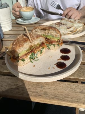 Bacon egg and avocado roll   at Swallow Coffee Traders in Rockdale