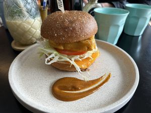 Vegan Fish Burger 👌🏻  at Swallow Coffee Traders in Rockdale