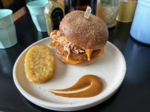 Special Vegan Chicken burger (+ hash brown)  at Swallow Coffee Traders in Rockdale