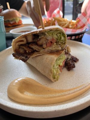 Portuguese chik’n wrap  at Swallow Coffee Traders in Rockdale