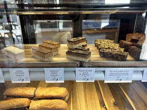 Pastry cabinet with slices  at Swallow Coffee Traders in Rockdale