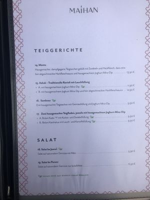 With leaf label is vegan or can be made vegan  at Maihan in Hamburg