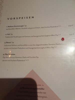 Menu at Maihan in Hamburg
