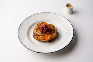 Clafoutis with farm apples and lingonberries at Anna's Secret Garden in St Petersburg