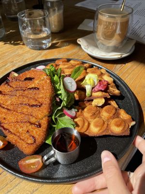 Fried chicken and waffles  at The Little Poet in Hobart