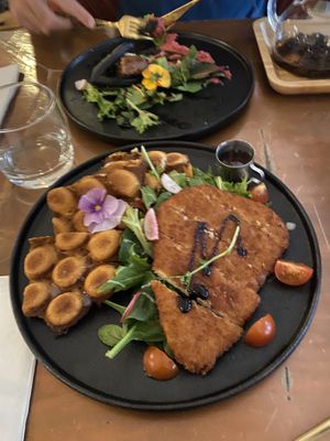 Vegan chicken and waffles  at The Little Poet in Hobart