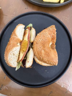 Egg and ham bagel  at The Little Poet in Hobart