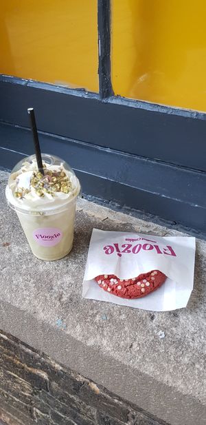 Pistachio milkshake and cookie at Floozie Cookies in London