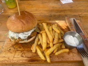 Fish burger with fries   at Friendship Concept in Koh Phangan