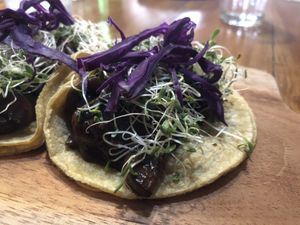 Tacos de hongos con mole negro at Casa Maca in Valladolid