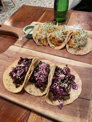 Mole with mushrooms tacos / cauliflower and jalapeño sauce tacos      at Casa Maca in Valladolid