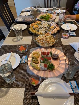 Vegan options are on the pink plate  at Trapper's Sushi in Puyallup