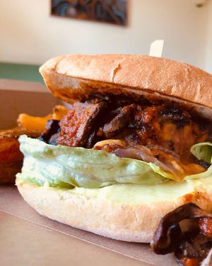 COOKOOMELA mushroom melt with beyond meat burger at Cookoomela Lab - Kalliga in Athens