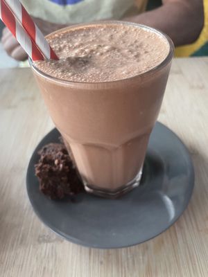 Peanut butter brownie smoothie  at Om Burger in Bristol