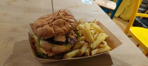 Burger and chips at Om Burger in Bristol