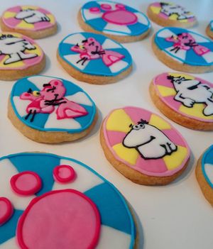 customized design cookies "Pink Panther" birhtday at California Cakes  in Oostende