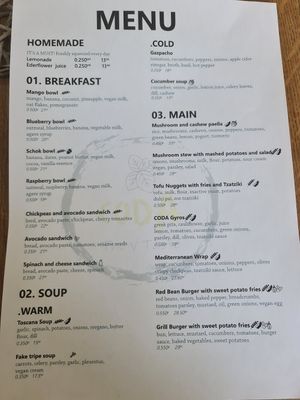 Menu at CODA the V Taste in Sighisoara