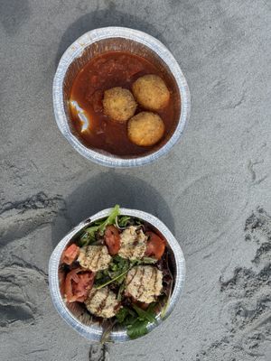 Vegan arrancini and caprese as at the beach  at Cafe Avellino in Swampscott