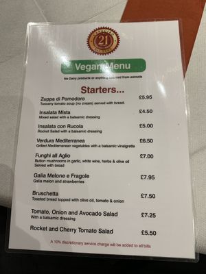Vegan menu (December 2020) - starters at Casa Ciro in Worthing