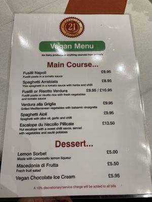 Vegan menu (December 2020) - mains and desserts at Casa Ciro in Worthing