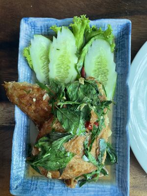 Deep fried fish  at GoGreen Vegetarian Restaurant in Phnom Penh