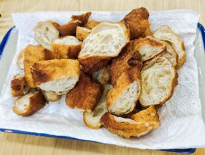 Dough sticks serve together with soup at JC Vegetarian Restaurant in Phnom Penh