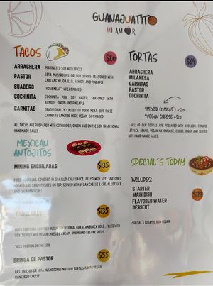 English Menu at Guanajuatito Restaurante in Guanajuato