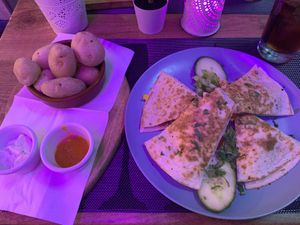 Canarian potatoes and bean quesadillas   at Cabanas 1984 in Tenerife