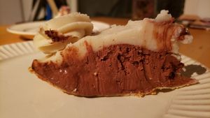 Slice of French silk pie ($40 for the entire pie, a holiday special). Pretty tasty, with a good crust and nice chocolate. Coconut creme was not whipped, but tasted good. at Hark! Cafe in Plymouth