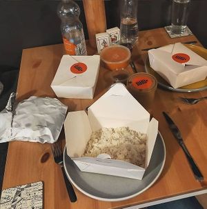 All vegan - Gobi, Aloo, Matar and Paneer Samosa. Chali Aloo Pakora. Bombay Aloo Masala. Masoor Dhal. Soft Pooriyan. Indian Rice Pudding at The Tiffin in Kirkcaldy