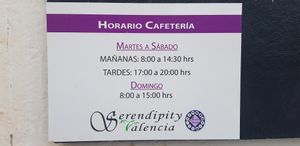 Horario csfeteria at Serendipity in Valencia
