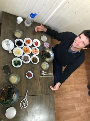 Vegan bibimbap for 2 (our 4 year old was served for free) at Siblings 남매식당 in Gangneung