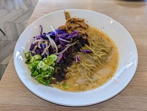"Ma-Yu Black."  Besides the standard plant-based "Just Like Paitan," the other variants can be veganized.   at Sazan Ramen in Austin