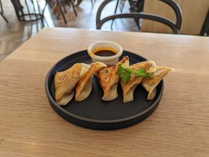 Vegan Steamies are also served next door at Sazan Ramen. at Steamies Dumplings in Austin