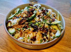 xi’an-style knife-cut noodles. cucumber at alter in East London