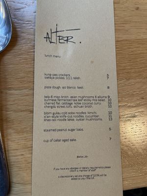 Menu  at alter in East London