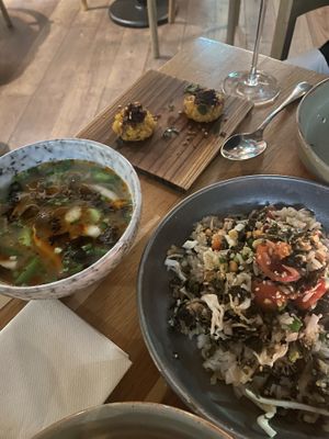 Broth and sticky rice salad were both a high point  at alter in East London