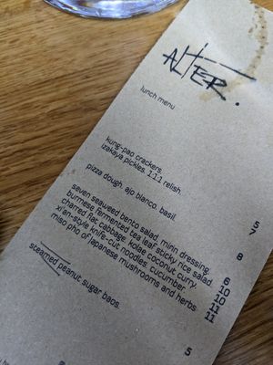 menu at alter in East London