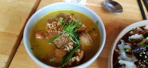 Fried potatoes, wild ginger curry at alter in East London