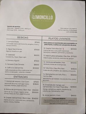 Menu 1 at Restaurante Lemoncillo Sabores Vietnamitas in Envigado