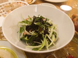 Puntarelle with olives and grapefruit at Two Forks Hummus Shop in Malmo