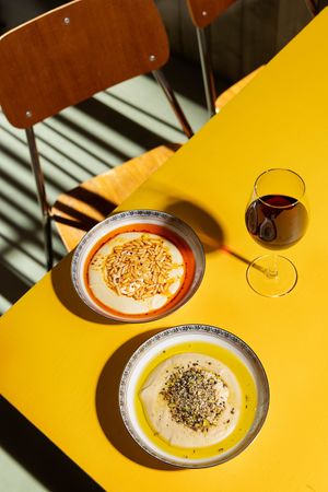 Local beer and cider, great wines and many alcohol free drink options available! at Two Forks Hummus Shop in Malmo