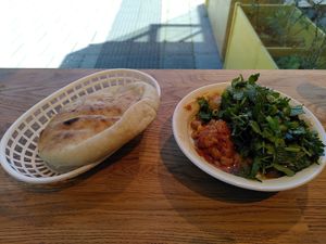 'Standard' Hummus Bowl, served with insanely good bread at Two Forks Hummus Shop in Malmo