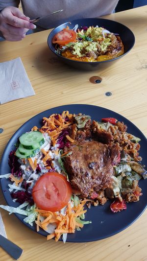 Vegan stuffed bell pepper & vegan moussaka at KartoffelKonig - Willy-Brandt-Platz in Munich