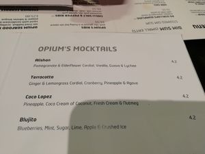 Mocktails menu at Opium  in Glasgow