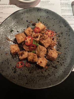 Salt and chilli tofu (silken I think - really tasty!!)  at Opium  in Glasgow
