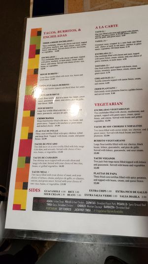 Menu, September 2021. Some items are vegan by default and others can be modified. at Salsa A La Salsa in Minneapolis