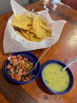 Complimentary chips, pico, y salsa verde (mild)  at Salsa A La Salsa in Minneapolis
