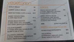 Vegetarian menu at RodnReel Hotel in Woodburn