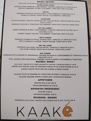 The menu at Kaaké in Antibes